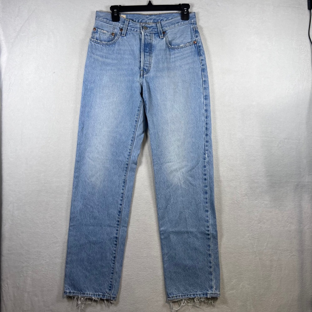 Levis Premium 501 90s Jeans Light Wash Straight Leg Raw Hem W26 L32 Y2K